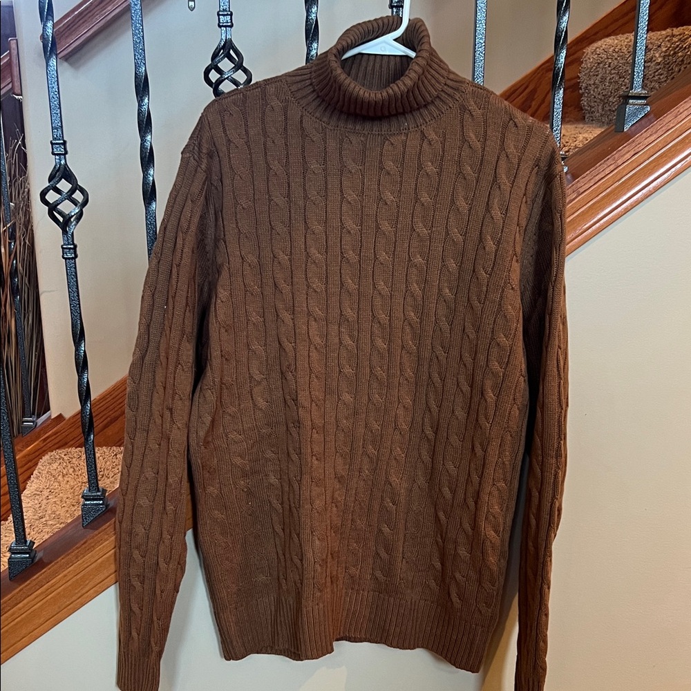 Men's Cable Knit Turtleneck Sweater in Brown